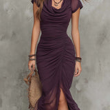 Kira | Elegancka Midi Sukienka Abstrakcyjna z Faldami