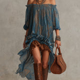 Indira | Mini Boho Dress with Off-Shoulder Design