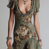 Elowen | Retro Floral Dress with Ruffles