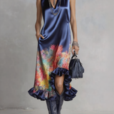 Celeste | Satiny Midi Dress with Pattern